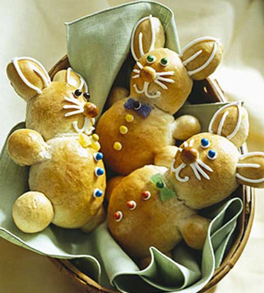 These fun bunny-shaped rolls are made with a rich yeast dough and perfect for an Easter brunch. Enlist family members to help roll the dough into balls to shape into bunnies.