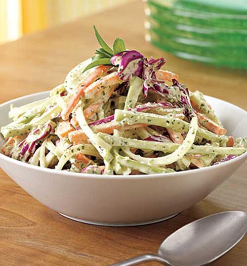 Breathe some life into coleslaw with tarragon, basil and garlic. You can make this Green Goddess Slaw up to a day ahead. Keep it covered in the fridge until you are ready to serve.