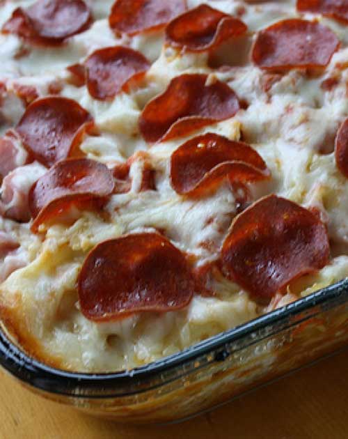 Pizza was on the menu until I came across this 3 Meat Pizza Casserole Recipe. I didn’t feel like dealing with a crust, and this looked really good. And it made a hit! Just an excellent blend of flavors. This is a simple recipe-but there is some prep time involved.