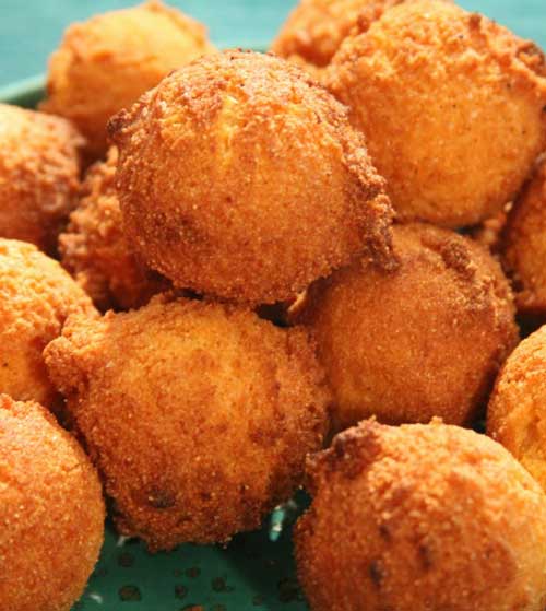 One day, I thought back to the hush puppies I’d had as a child on a Southern trip…and ended up creating my own version of them. This time with a bit of a kick from Jalapeno Peppers.