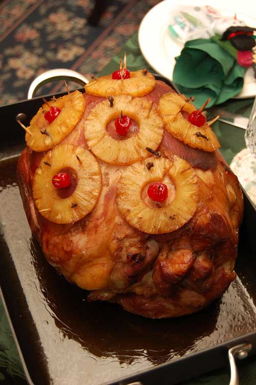 Recipe for Holiday Pineapple and Cherry Glazed Ham