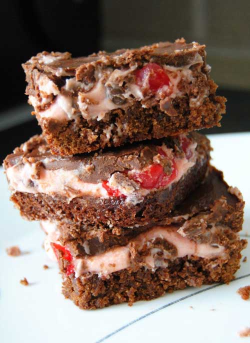 I wish I had one...maybe two of these Chocolate Cherry Chunk Brownies right now! Every time i make these chocolate/cherry delights, I have to keep them hidden from my son., he tries to eat them all!