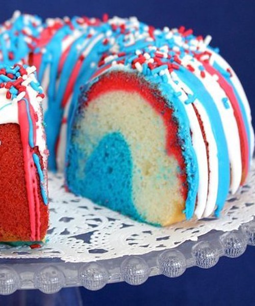 American holidays like the 4th of July are the perfect time to make easy and delicious red white and blue desserts. My Firecracker Bundt Cake is fun to make and will have everyone wondering how you got all the colors in there.