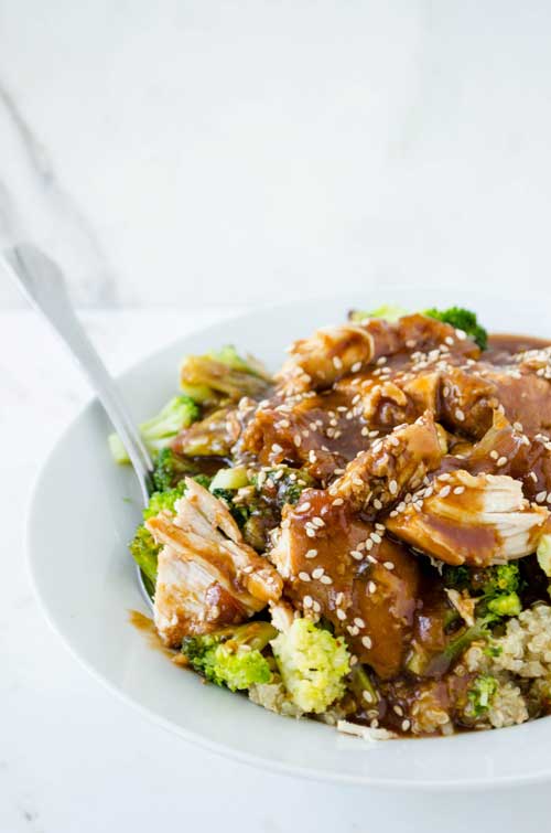 This slow cooker sesame garlic chicken reminds me of a teriyaki chicken dish that a local Hawaiian restaurant serves. But now when I have a craving, I can make this, and it’s a lot cheaper too!