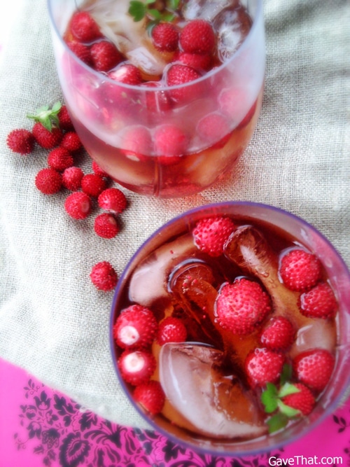 Muddled a bit and mingling with rum, this Wild Strawberry Fizz makes for a great fizz. Or ditch the rum for a refreshing summer drink!