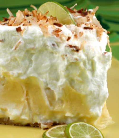 This Florida Pie is essentially a traditional key lime pie lined with a layer of coconut cream. It is brilliant because that layer of sweet creaminess really balances out the tartness of the Key lime filling.
