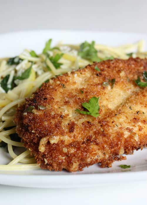 This Parmesan Crusted Chicken Picatta is quick and easy to put together, the entire dish has a freshness that I really enjoyed. Couple that with the crunch chicken and I was in chicken picatta heaven.