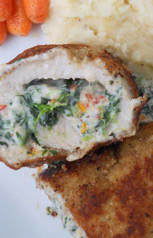 These Crispy Stuffed Pork Chops with Spinach and Sun-dried Tomatoes are something warm and cozy for dinner with a healthy stuffing. Every once in a while you just want a good crispy bite of warm and cozy.