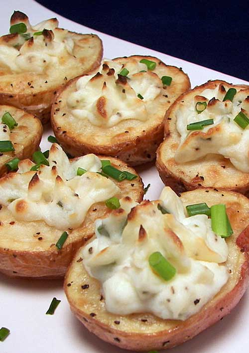 Served with additional chives on top for flare, these Twice-Baked Potato Bites would be a fun make-ahead appetizer or a tantalizing side for a variety of main dishes. Think a big twice-baked potato that was shrunk down into little poppable bites!