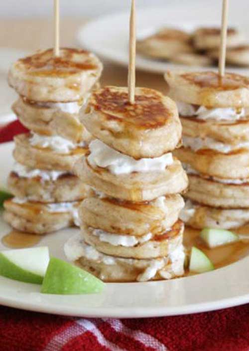 Impress your breakfast guests with these quick and easy Mini Apple Pie Pancake Kabobs. For a little extra flair, alternate pancakes with apple slices.