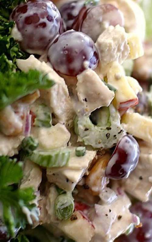 Autumn Garden Chicken Salad - The flavors and textures of sweet grapes, crunchy cashews, crispy apples and savory chicken make this a stand-out recipe for your next brunch or lunch.