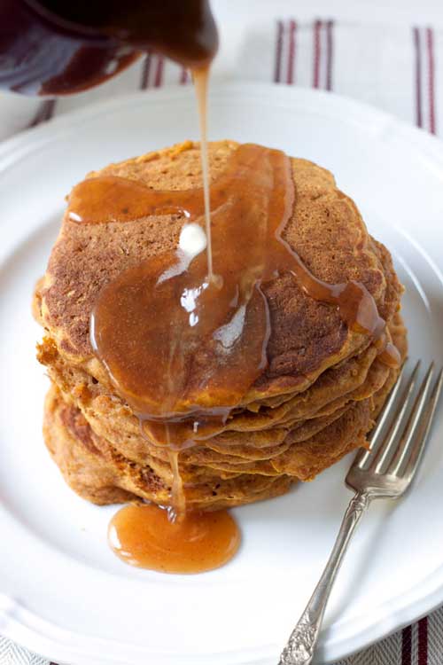 Pumpkin-Apple Pancakes with Apple Cider Syrup