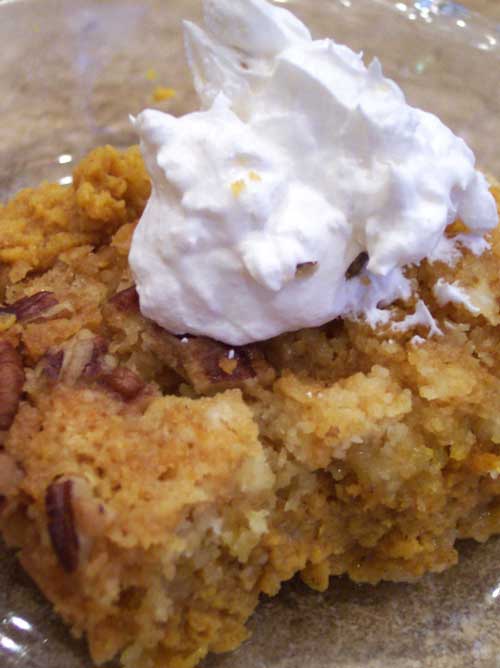 Recipe for Pumpkin Cobbler - I love baking this time of year. The smells and the oven warming up the house. I got this recipe from a relative and it always gets gobbled up!