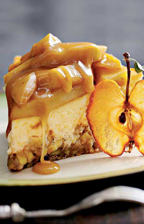 Recipe for Caramel Apple-Brownie Cheesecake - Combine two of fall's favorite flavors—caramel and apples—in this decadent cheesecake. The crust is an apple filled brownie, and the creamy cheesecake is topped with a caramel-apple topping and a rich caramel sauce.