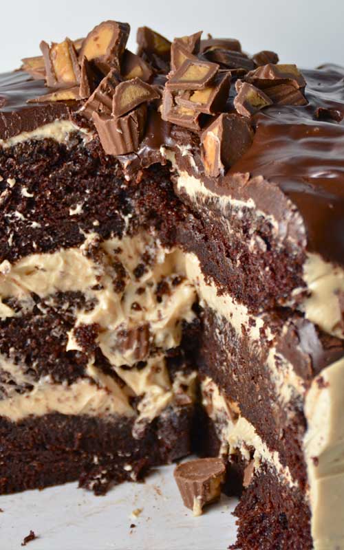 Overload definitely describes this ridiculously amazing Chocolate Peanut Butter Cup Overload Cake.