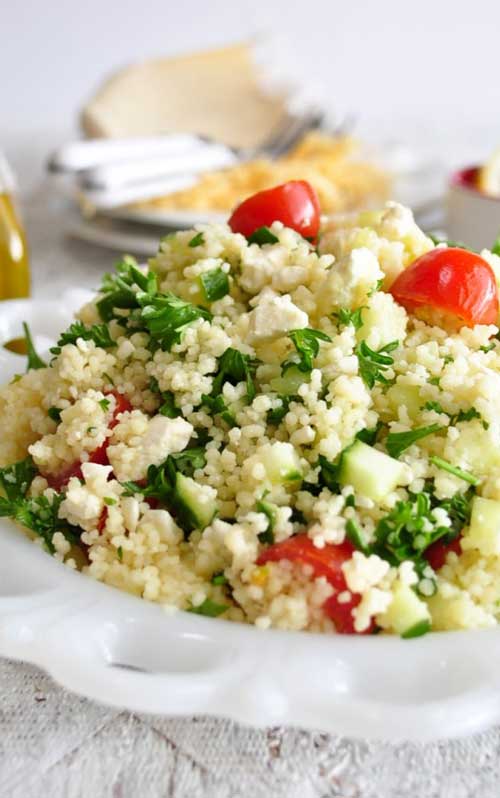 This Mediterranean Couscous Salad with Feta Cheese is a simple, light, and healthy salad. Delicious by itself or as a side with any meal.