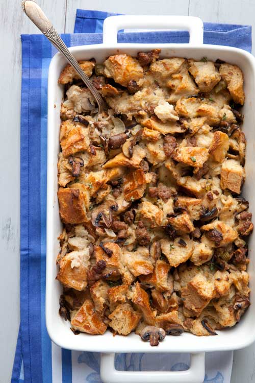 My mother-in-law was famous for this recipe, her wonderful Herbed Mushroom and Sausage Stuffing, which we always looked forward to at holiday time.