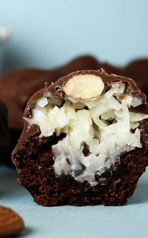 If Almond Joy candy bars are a favorite, this is just as good...maybe even better!  These Almond Joy Brownie Bites are the perfect snack to take that craving away.