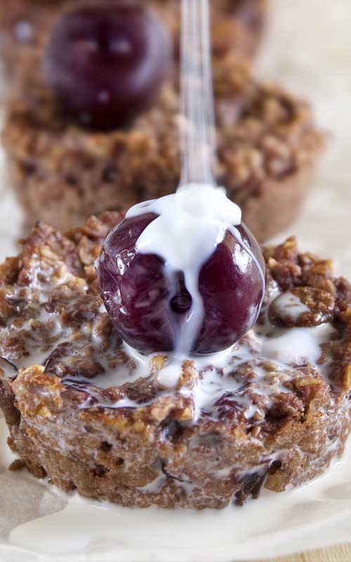 This Healthy Black Forest Baked Oatmeal took about five minutes to throw together and the flavor combination is my favorite yet! They are healthy, low fat, vegan, and have no added sugar.