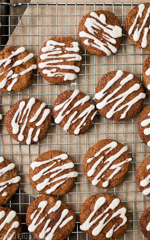 We love these Iced-lemon Ginger Cookies' soft texture and bright spice flavor.  Perfect for gifts and Christmas cookie swaps!