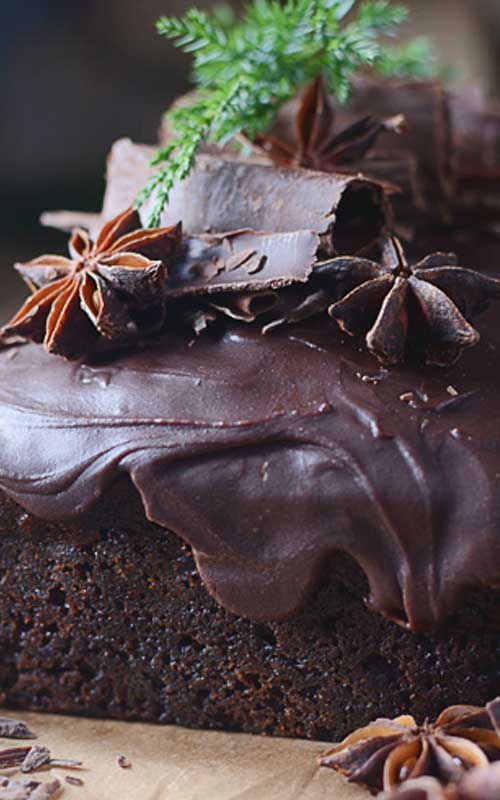Amazing triple chocolate gingerbread with chocolate chunks and spicy ginger chocolate icing.