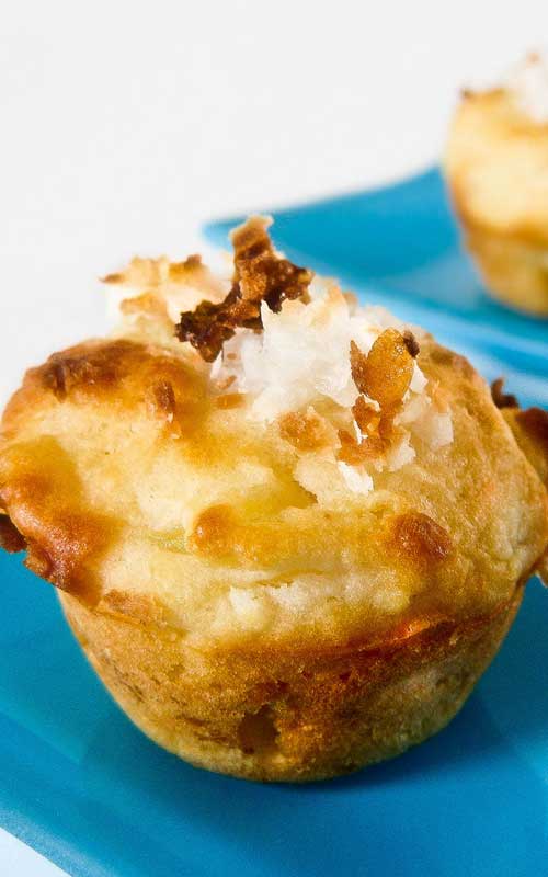 These little Pina Colada Mini Muffins are perfect for a quick snack or breakfast when you’re running out the door.  They’d also be perfect for lunch, if they don't disappear first!