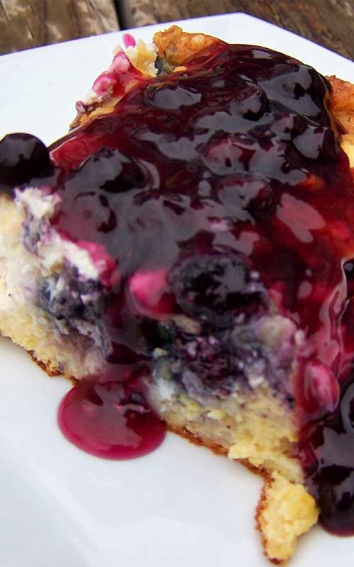 This Blueberry French Toast is loaded with bread, cream cheese, and blueberries. My favorite part is the sauce - I have no doubt that we'll be making this sauce over and over again to pour on our pancakes or ice cream.  It's absolutely delicious.