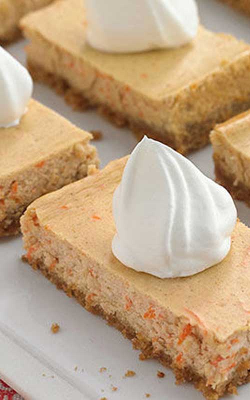 Carrot cake is often served at Easter celebrations but these carrot cheesecake bars will give it a run for its money.  They are easy to prepare and a guaranteed winner.