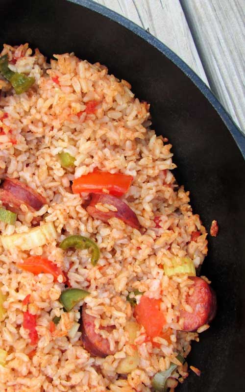 Recipe for Campfire Jambalaya - You can easily prep this a day ahead, pack up all of the ingredients, and assemble it at your campsite (or cookout, or whatever). The result is delicious!