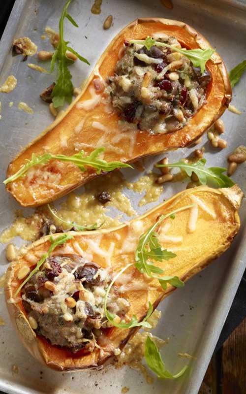 This Roasted Butternut Squash With Sausage Stuffing recipe is pure comfort food! It is also a complete low-carb, gluten-free and paleo-friendly meal with lots of veggies and protein.