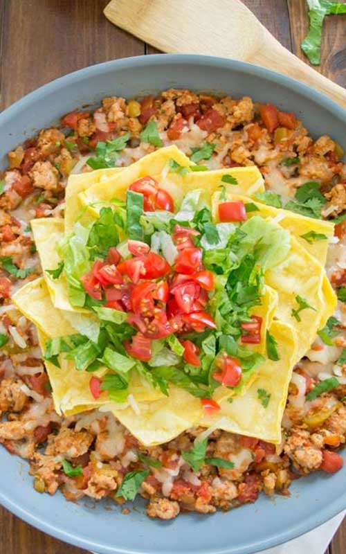 I love this Skillet Enchilada Dinner! The meat has those great Mexican flavors with just little kick. Every bite is full of big fresh flavors that everyone will love.
